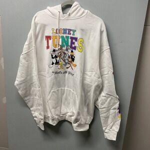 Looney Tunes Graphic Hoodie Sweatshirt White 2XL Bugs Bunny